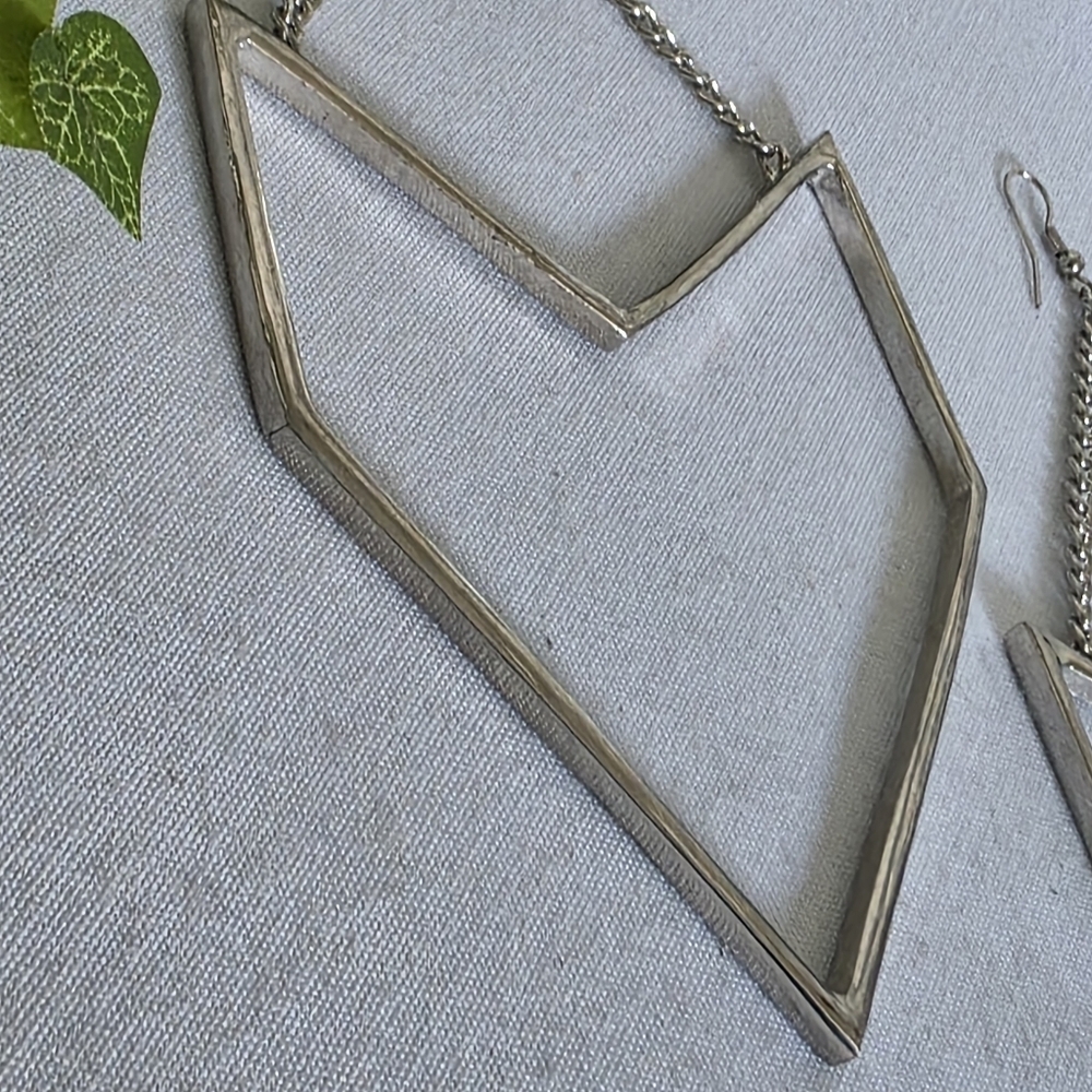 Large Statement Silver Geometric Drop Earrings - image 4